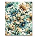 Watercolor Teal and Beige Floral Meadow Rug