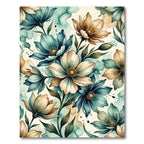 Watercolor Teal and Beige Floral Meadow Rug