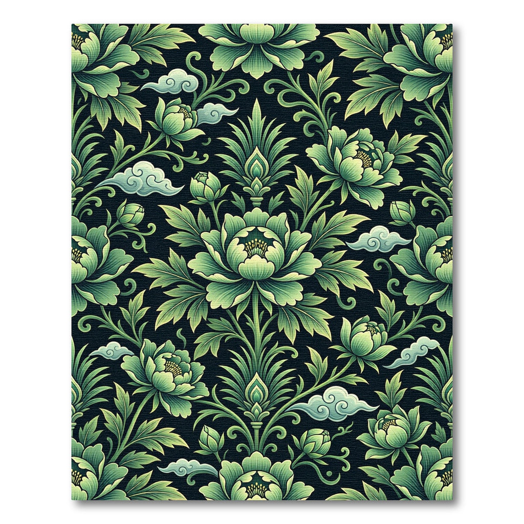 Jade Green Floral Scroll Cloud Rug