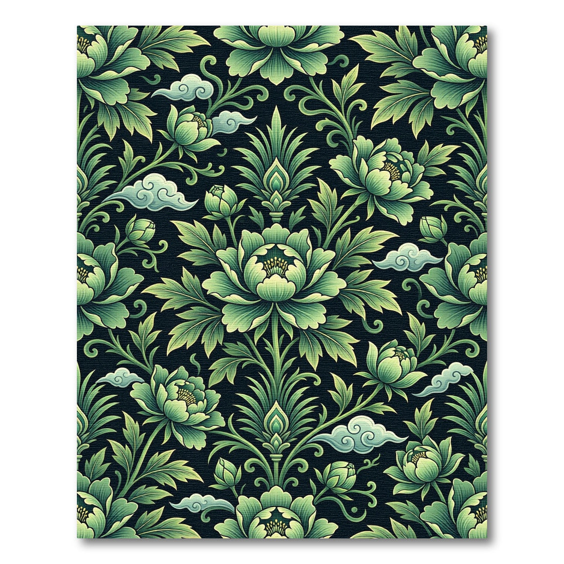 Jade Green Floral Scroll Cloud Rug