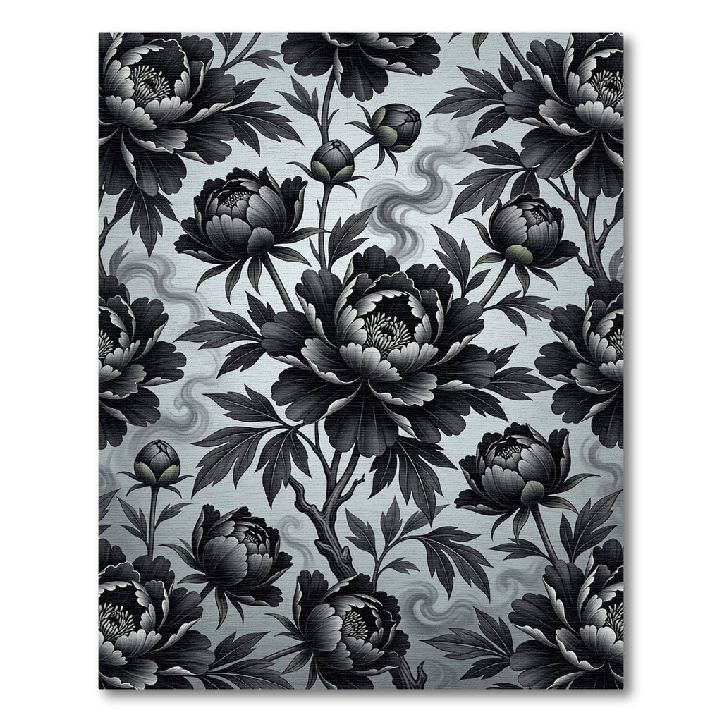 Monochromatic Floral Peony Botanical Art Rug