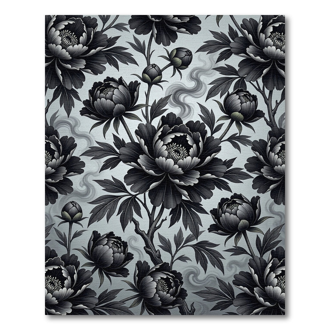Monochromatic Floral Peony Botanical Art Rug