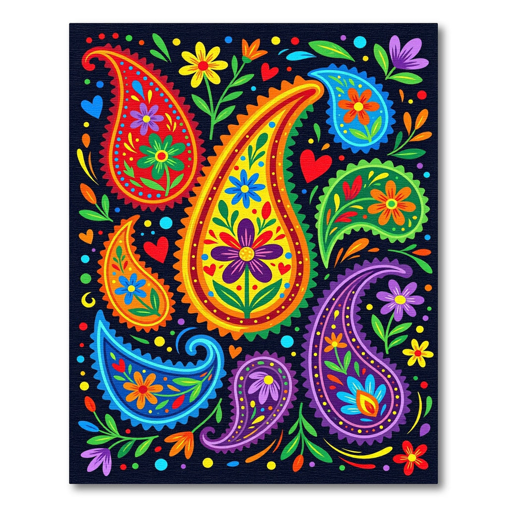 Vibrant Multicolored Paisley Floral Art Rug