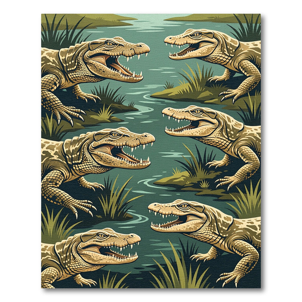 Savage Swamp Gator Reptile Illustration Rug