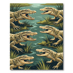 Savage Swamp Gator Reptile Illustration Rug