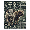 Rustic Highland Cattle Botanical Forest Meadow Rug
