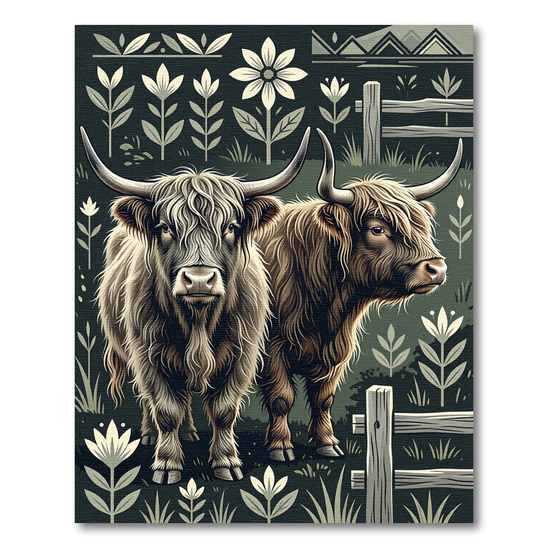 Rustic Highland Cattle Botanical Forest Meadow Rug