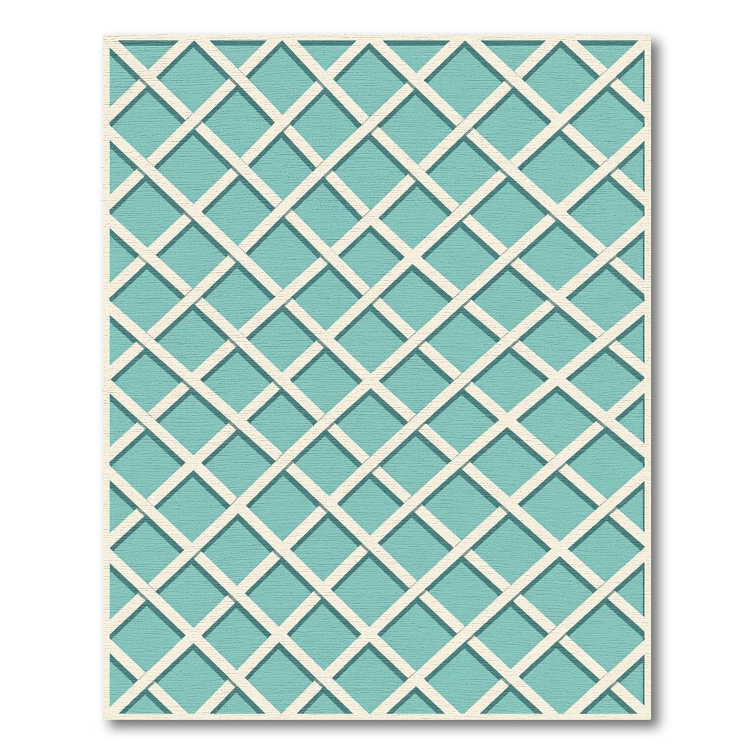 Aqua Blue Intersecting Lattice Grid Rug