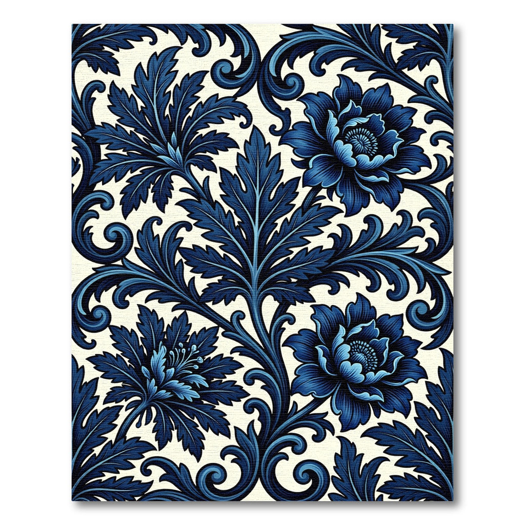 Deep Blue Victorian Floral Scroll Rug
