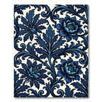 Deep Blue Victorian Floral Scroll Rug