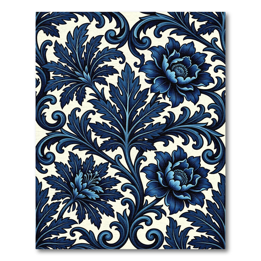 Deep Blue Victorian Floral Scroll Rug