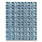 Modern Steel Gray Geometric Grid Rug