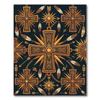 Golden Sun Tribal Crosses Feathers Rug