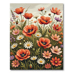Vibrant Coral Poppy Meadow Garden Rug