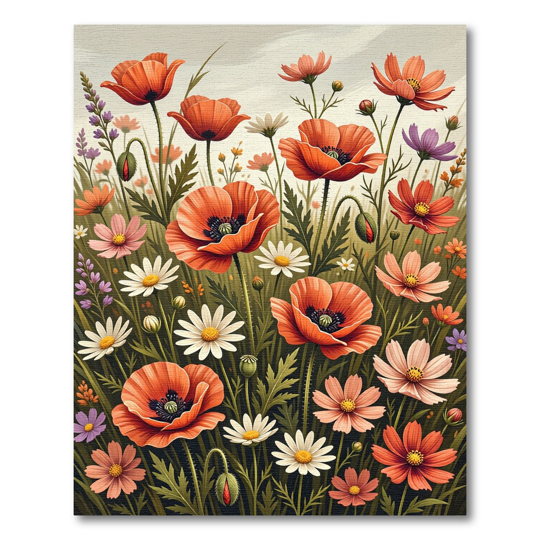 Vibrant Coral Poppy Meadow Garden Rug