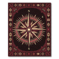 Maroon Gold Compass Rose Emblem Rug