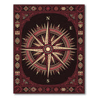 Maroon Gold Compass Rose Emblem Rug