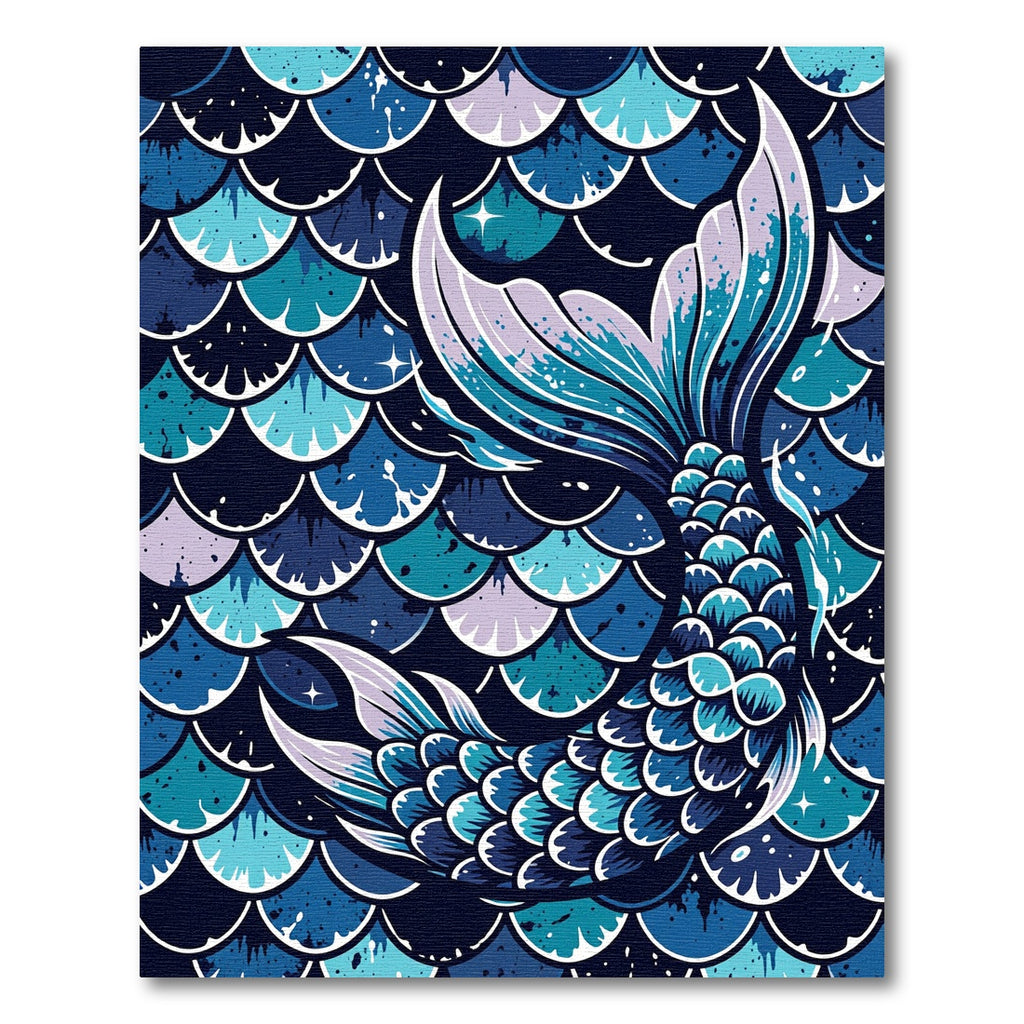 Ethereal Blue Mermaid Tail Scale Illustration Rug