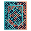 Teal and Coral Geometric Interlocking Lattice Rug