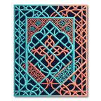 Teal and Coral Geometric Interlocking Lattice Rug
