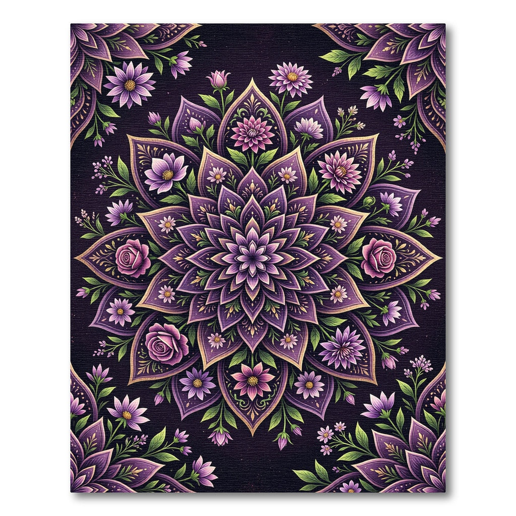 Elegant Purple Floral Mandala Medallion Rug