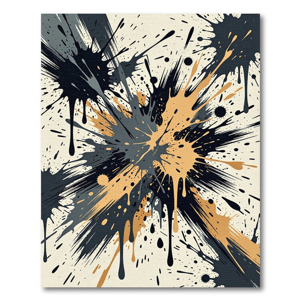 Abstract Splatter Paint Black Gold Rug