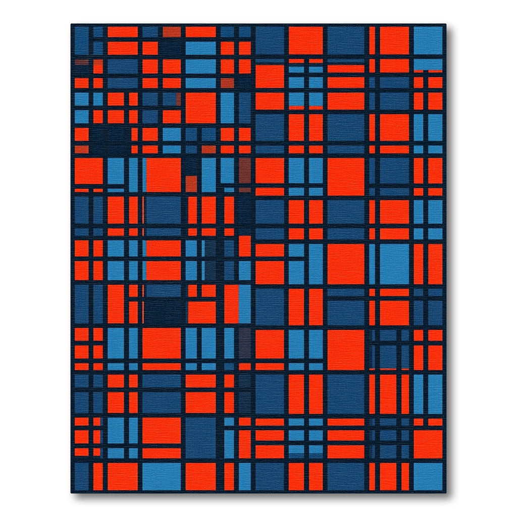 Red Blue Geometric Grid Rug