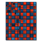Red Blue Geometric Grid Rug
