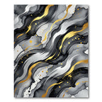 Golden Black Abstract Ink Wave Flow Rug