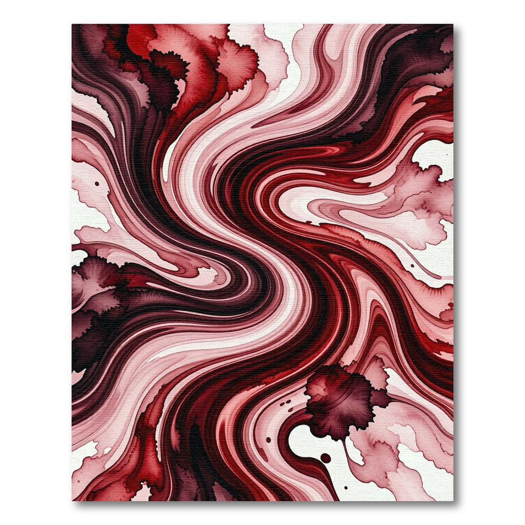 Crimson Liquid Marble Swirl Abstract Rug