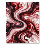 Crimson Liquid Marble Swirl Abstract Rug