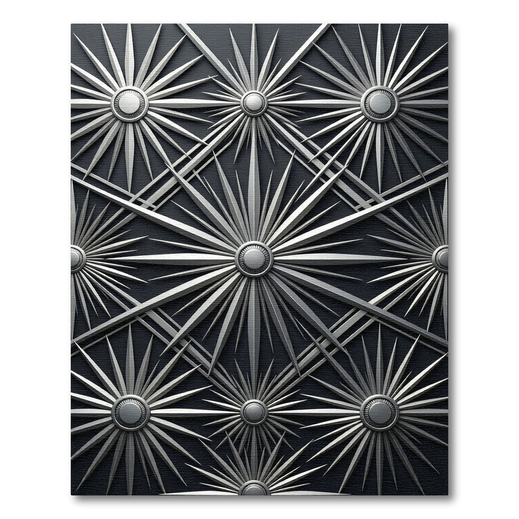 Metallic Silver Radiant Sunburst Geometric Rug