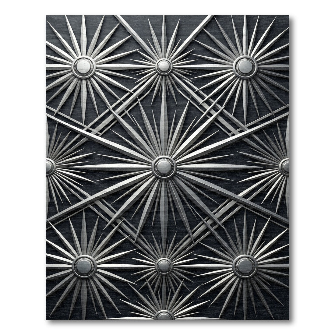Metallic Silver Radiant Sunburst Geometric Rug