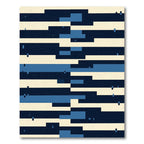Modern Navy Blue Geometric Blocked Stripe Rug