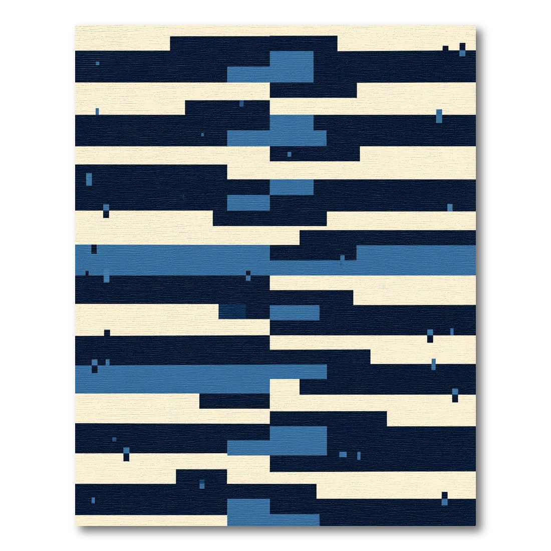 Modern Navy Blue Geometric Blocked Stripe Rug