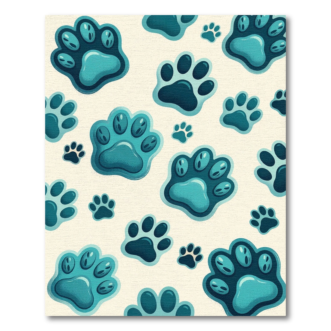 Ocean Blue Paw Print Collage Rug