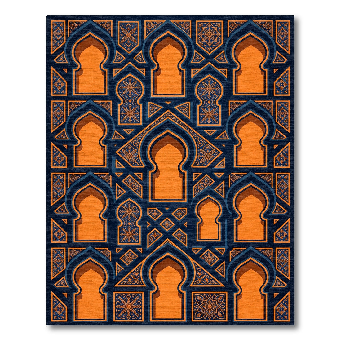 Geometric Orange and Navy Arched Tile Rug