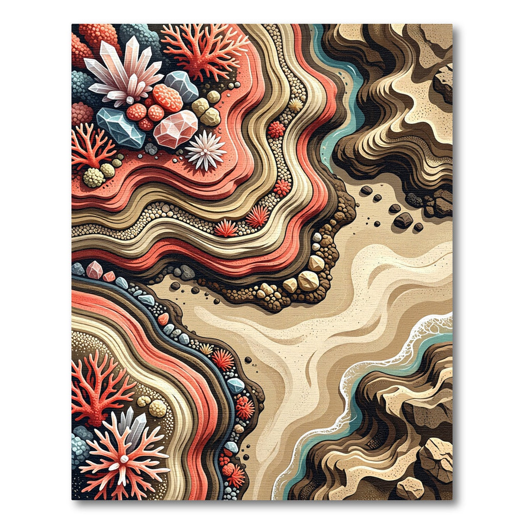 Abstract Coastal Coral Reef Layered Landscape Rug