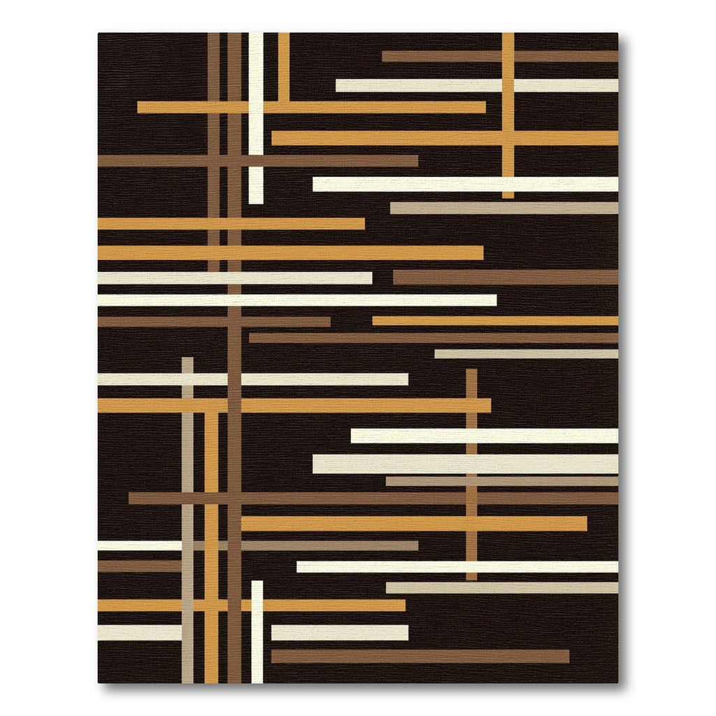Mid-Century Modern Earth Tone Linear Grid Rug
