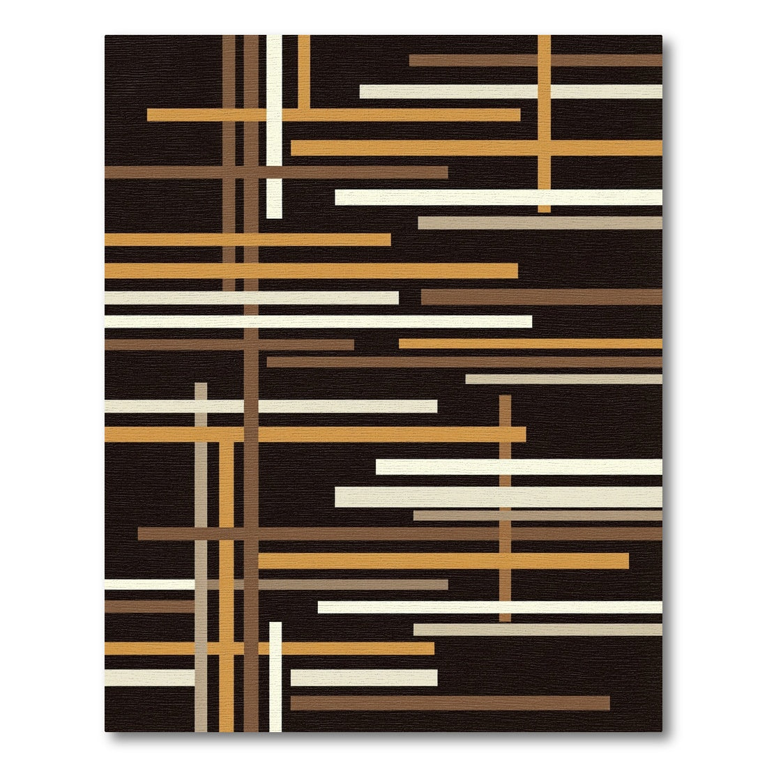Mid-Century Modern Earth Tone Linear Grid Rug