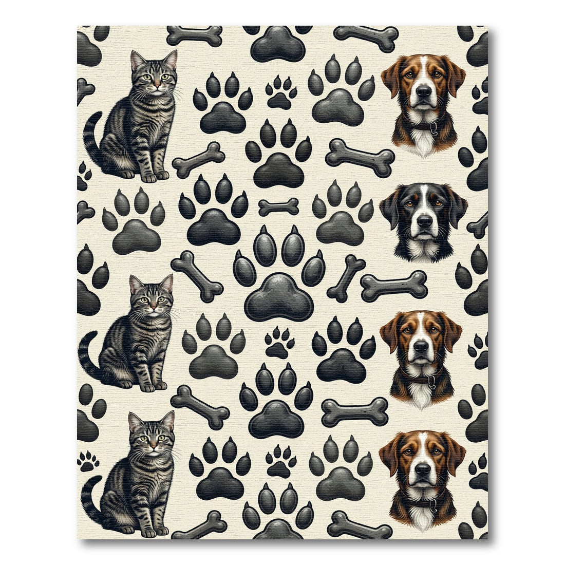 Playful Cream Cat and Dog Silhouette Rug