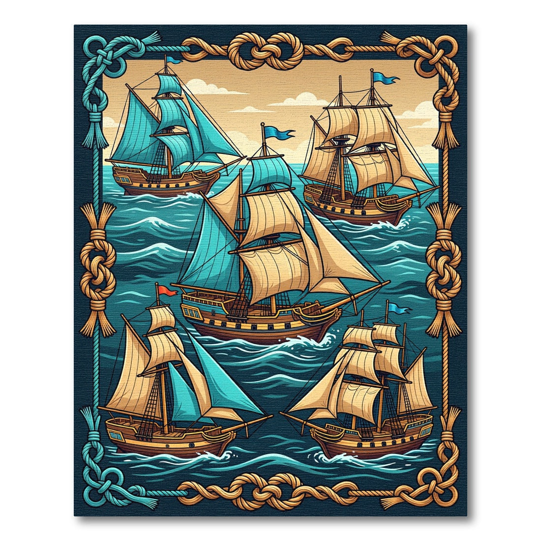 Nautical Tall Ship Rope Frame Rug