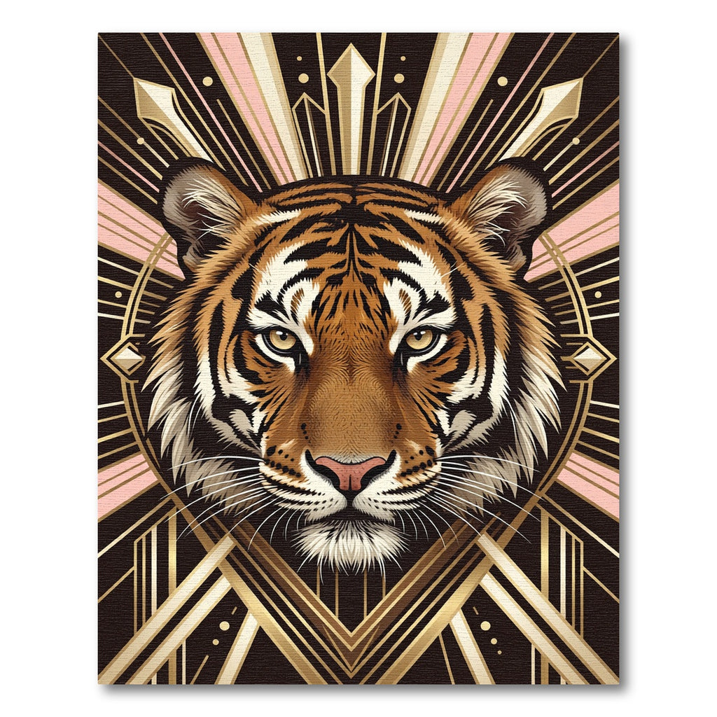 Majestic Tiger Art Deco Rose Gold Rug