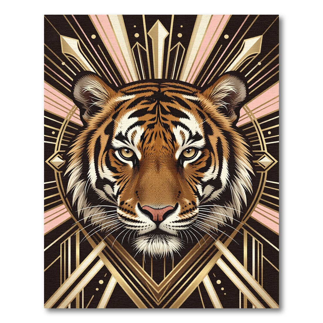 Majestic Tiger Art Deco Rose Gold Rug