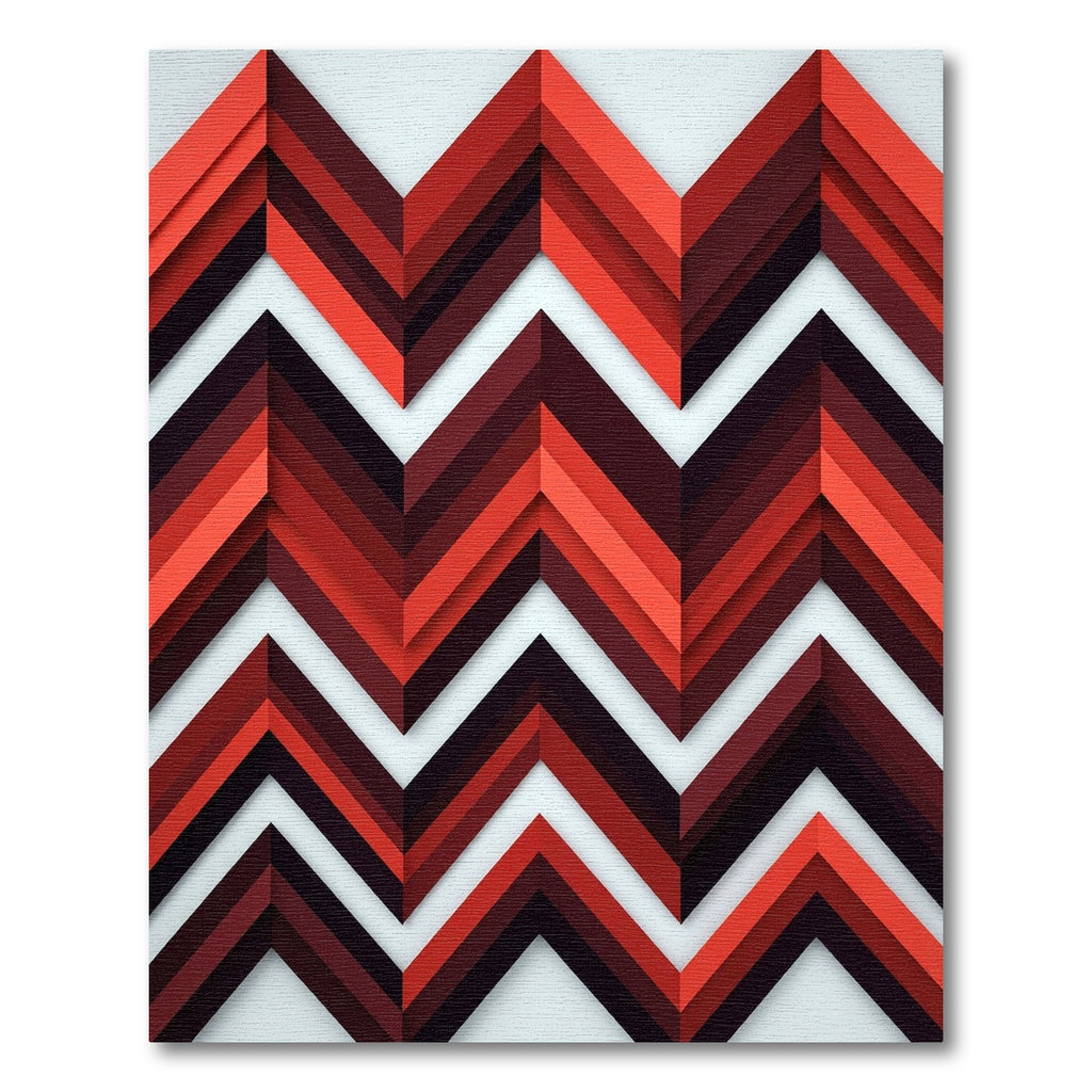 Crimson Red Chevron Layered Rug
