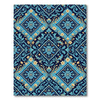 Blue Golden Floral Lattice Fish Rug