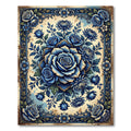 Ornate Blue Rose Botanical Medallion Rug