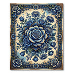 Ornate Blue Rose Botanical Medallion Rug