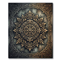 Ornate Golden Floral Damask Medallion Rug