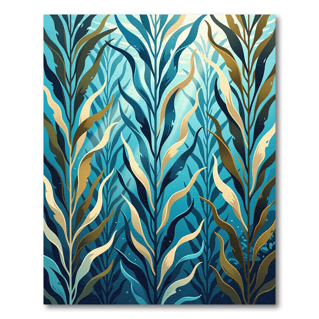 Lush Teal and Gold Kelp Forest Rug